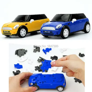 64PCS Mini Cooper 1:32 Licenciado em 3-D Carro DIY Quebra-cabeça do Modelo de Construção de Kits de Conjunto, as Crianças Engraçado Veículo KitsToy,Azul e Amarelo