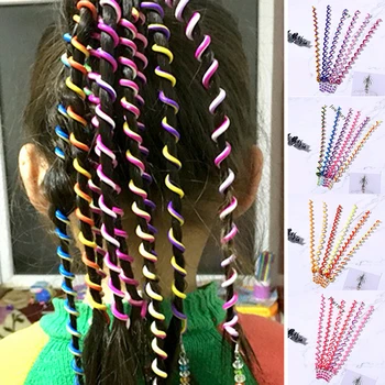 6Pcs/Pack Cor do arco-íris Cabeça de Auto-editado Curler do Cabelo Meninas Macio Cerâmica Espiral Elástico Faixas de Cabelo Para Crianças Headwear