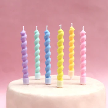 6PCs/set de Aniversário Colorido Macaron Pastel Velas Com Suporte crianças as Crianças do arco-íris Doces Bolo de Vela do Chuveiro de Bebê Decoração do Partido