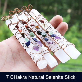 7 Chakra Reiki Cura de Cristal Fio de Cobre Wraped Matérias Selenita ficar Com Natural Chip Pedras para o Yoga, a Meditação de Balanceamento de