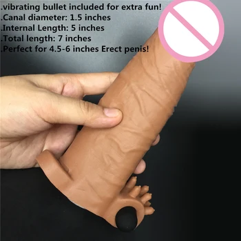 7 polegadas de L realista pênis mangas com bullet vibratório da ampliação do pénis estender a camisinha do pênis extensor de brinquedo do sexo para o homem