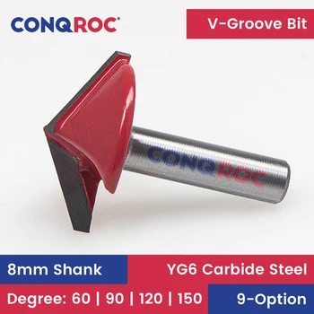 8mm Haste V-Groove Bocado do Router de Carboneto de Tungstênio CNC para Carpintaria Letras Fresa 9-Opção 60 | 90 | 120 | 150 Grau
