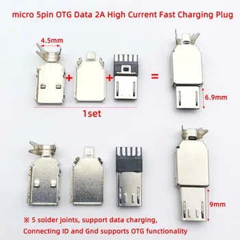 8pcs Micro USB 5PIN de Solda Tipo Plugue Macho Conectores do Carregador 5P 4pin USB Cauda Tomada de Carregamento 4/3 em 1 Branco Preto com dados