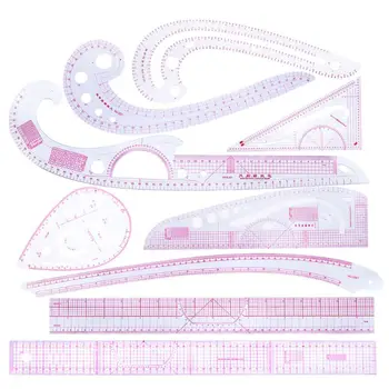 9pcs Costura francesa Curva de Régua de Medida Confecção sob Medida de Desenho de Modelo de Ofício Conjunto de ferramentas