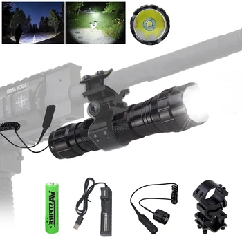 A 500 Metros 501B T6 LED Arma Arma Branca Luz Tática de Caça Lanterna+Rifle Âmbito Montagem+Interruptor Remoto+18650 Bateria+Carregador