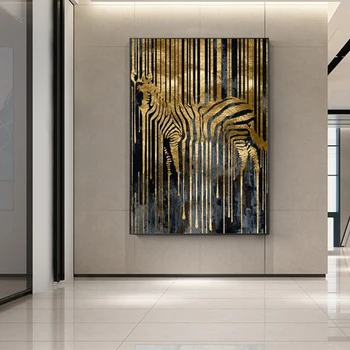 A Arte abstrata de Ouro Zebra Nórdicos Tela de Pintura Moderna, Cartazes e Estampas Escandinavos Cuadros Arte de Parede de Imagem para a Sala de