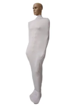 A cor branca das mulheres Escravidão Múmia Roupas Zentai Terno de Calça Cosplay body Bag duplo Adereços Sexy do Vestido de Fantasia para Adultos de volta zipper