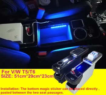 A Volkswagen MPV Multivan T5/Caravelle T6 carro Multifuncional caixa de console,apoio de braço da caixa de armazenamento USB,a Atmosfera de luz