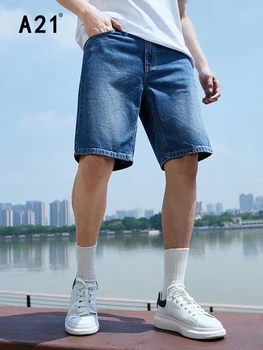 A21 Moda masculina Simples Slim Fit Shorts Jeans para o Verão 2022 Casuais Novo Vintage Leve Jeans Masculino 100% Algodão Calça Reta