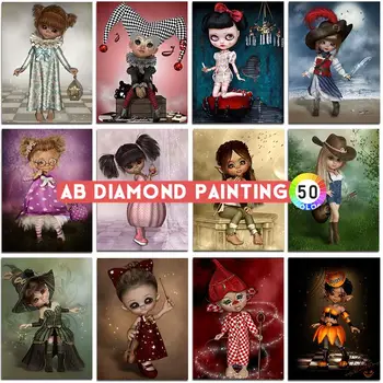AB Diamante Pintura 5D DIY Kit de desenho animado Brincalhão Menina Anjo Bebê Bordado Mosaico de Ponto Cruz a Arte de Pintura de Parede, Adesivos de Decoração para Casa