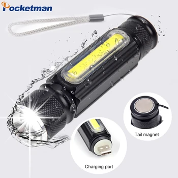 Aceitar Dropshiping Built-in Bateria de Lanterna LED Recarregável USB T6 Tocha do Lado do COB Luz de Lanterna Cauda Ímã Lâmpada de Trabalho z60