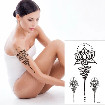 adesivos de mulheres flor de lótus da tatuagem da arte corporal mandala tatoo indiano, árabe preto henna tatuagens manga do braço perna sexy tatoo falso água