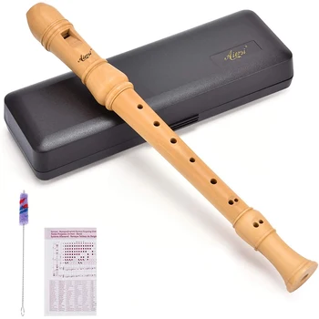 Aiersi alemão ou Estilo Barroco Soprano Gravador de Flauta de 3 peças em Madeira de Ácer Profissional tecla C Blockflute com Hard Case
