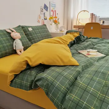 Algodão japonês de quatro peças de conjunto 100% lavado roupa de cama de algodão capa de edredão de algodão dormitório estudantil de três peças de roupa de cama