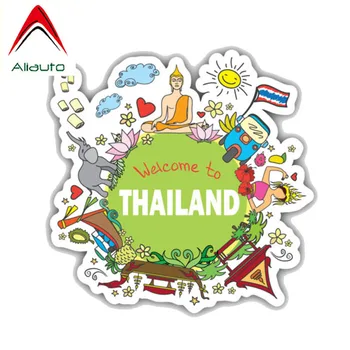 Aliauto Bonito dos desenhos animados Etiqueta do Carro Engraçado Tailândia bem-vindo Viagem de PVC Automóvel Motos Acessórios de Decoração,14cm*14cm