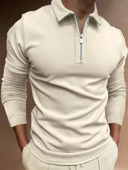 Alta Qualidade de Cor Sólida Zíper Camisa Polo masculina Manga Longa Polo Camisas de Mens Vestuário Casual 2021 de Chegada dos Homens tops