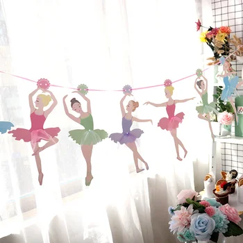 Aniversário de fundo de suspensão de bandeira ballet menina cia fundo da cena de parede decoração puxe a flor de aniversário, decoração de estamenha
