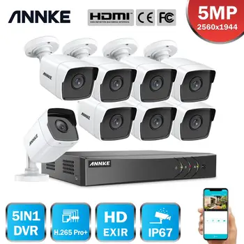 ANNKE 16CH 5MP Lite HD de Vídeo do Sistema de Segurança 5IN1 H. 265+ DVR Com 8PCS 5MP TVI à prova de Intempéries Branco Câmeras de Vigilância CFTV Kit
