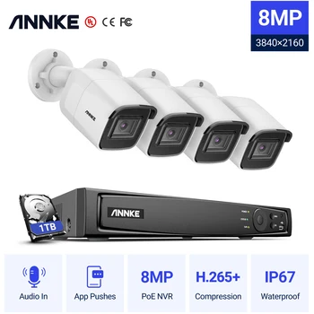 ANNKE 4K Ultra-HD de Rede PoE de Vídeo do Sistema de Segurança 8CH 4K H. 265 Vigilância NVR 4x4K HD IP67 POE CCTV Câmeras com HDD 1T