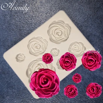 Aomily 7 Furos de Rosa em Forma 3D de Silício de Chocolate, Geléia, Doces Bolo Bakeware Molde DIY Pastelaria Bar do Bloco de Gelo, Sabão Molde de Cozimento Ferramenta