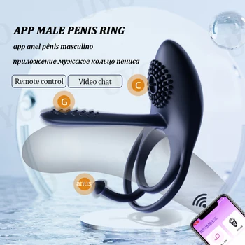 APLICATIVO de controle remoto do sexo masculino vibrador pênis anel de silicone para pênis vibração do anel ejaculação retardada G-spot estimulação Alguns brinquedos do sexo