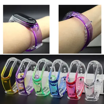 Arco-íris Transparente Alça de Pulso para Xiaomi Mi Banda 5 4 3 Respirável Tiras de Silicone pulseira Bracelete Pulseira de Correias