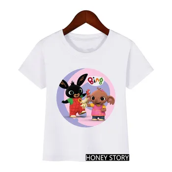 As meninas Meninos Harajuku Kawaii Roupas infantis Amor Elefante Roupas de Crianças Cartoon Print T-shirt Engraçada Coelhos Tshirt
