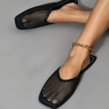 As mulheres da Casa de Verão Chinelos de quarto 2022 Nova Malha Plana Sapatos de pés Quadrados Casual Sandálias Atacado Sapatos Para as Mulheres Zapatos de mulher