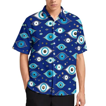 Azul do Olho Mau, Camisa de Praia grego Mati Mataki Casual Camisas Havaianas Gráfico Blusas Curtas-Manga Y2K de grandes dimensões Roupas