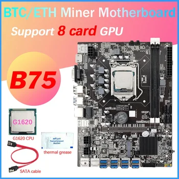 B75 8 de Cartão de BTC Mineração placa-Mãe+G1620 CPU+massa Térmica+Cabo SATA 8XUSB3.0(PCIE 1X) GPU Ranhura LGA1155 DDR3 RAM MSATA
