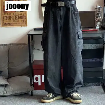 Baggy Jeans Calça Masculina Jeans Calças Pretas Grande Perna de Calça masculina Jeans Oversize Carga coreano Streetwear Hip Hop Harajuku