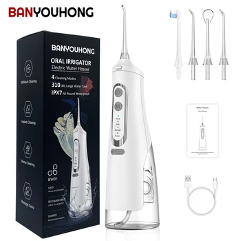 Banyouhong Novo Dental Oral Irrigador de Água Portátil Flosser Recarregável USB 4 Modos de IPX7 310ML de Água para a Limpeza dos Dentes BW01