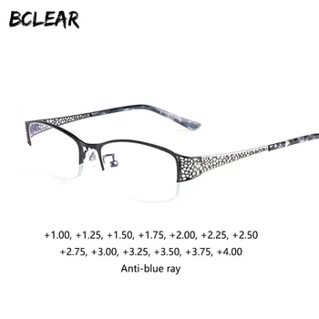 BCLEAR Moda Presbiopia Metade Leitura do Quadro Eyelasses Clara Anti-Blue Ray Computador Lentes Oco Liga de Mulheres de Óculos de Leitura