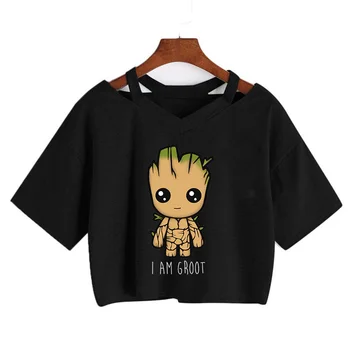 Bebê Groot Kawaii Cartoon Camiseta mulher Harajuku Tee Bonito eu Sou Groot crop tops Funny T-Shirt menina T-shirt yk2 футболка camiseta