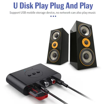 Bluetooth 5.0 Receptor de Áudio NFC U Disco RCA 3,5 mm AUX USB para Música Estéreo Adaptador sem Fio Com Microfone Para o Car Kit Amplificador de alto-Falante