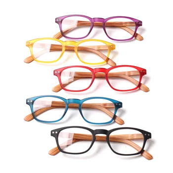 Boncamor Óculos De Leitura Primavera Dobradiças Homens Mulheres Anti Azul Leitor De Óculos Da Moda De Grão De Madeira Do Espelho Pernas Decarative Óculos