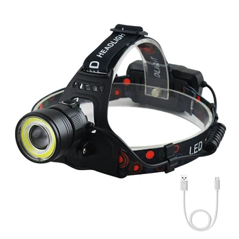 BORUiT T6+COB LED Farol de Zoom Farol Recarregável, Impermeável Lanterna de Cabeça Camping Caça