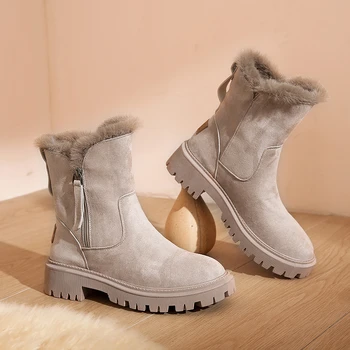 Botas de neve de Mulheres 2022 Inverno Quente Designer de Moda Botas de Plataforma Gladiador antiderrapante Curto Plush Flats Sapatos de Camurça Mulher