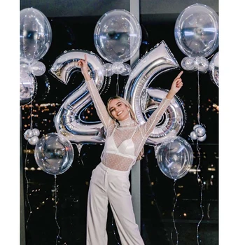 Brilhante A Cintilação De Luz Transparente Balão De Folha De Prata E Número De Balões De Feliz Aniversário Para Adultos Festa Surpresa Decoração De Suprimentos