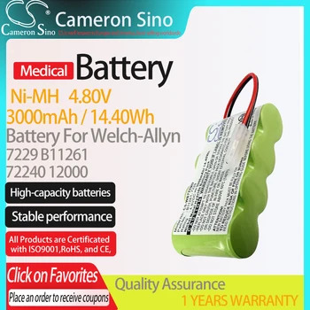 CameronSino Bateria para Welch-Allyn 72240 12000 se encaixa 7229 B11261 Médico de Substituição de bateria de 3000mAh/14.40 Wh 4.80 V Ni-MH Verde