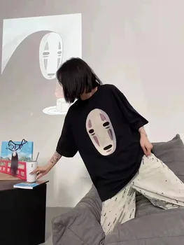 Camisas para Mulheres 2022 Verão de Novo a viagem de chihiro LOE High Street Par T-camisa de Peito de desenhos animados Bordado Processo de Impressão