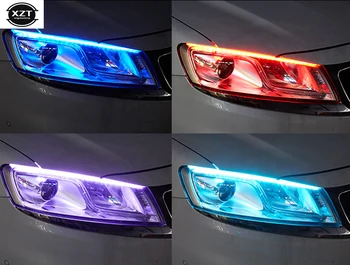 Carros DRL LED de Luzes Diurnas Auto Fluindo Sinal de volta a Guia da Tira de conjunto do Farol do Carro Estilo Acessórios