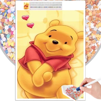 Cartoon Diamante Pintura, Mosaico Bonito Winnie the Pooh Animal 5D DIY Círculo Quadrado Strass, Bordados em Ponto Cruz de Imagem