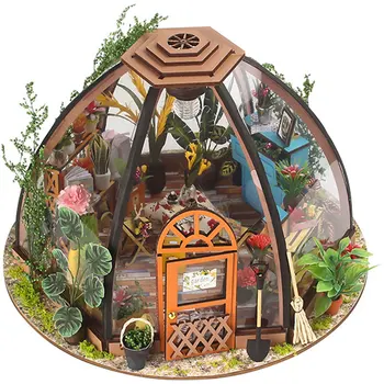 Casa de bonecas de madeira Kit Miniatura DIY Pequena Casa de Brinquedo de Jardim Com LED Ornamen Estrelado Flor de Casa para Meninas Adultos Presente de Aniversário