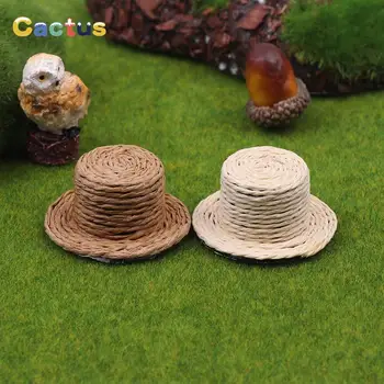 Casa de bonecas em Miniatura Simulação de Natal Chapéu de Palha Modelo DIY Acessórios de Enfeite de Brinquedos