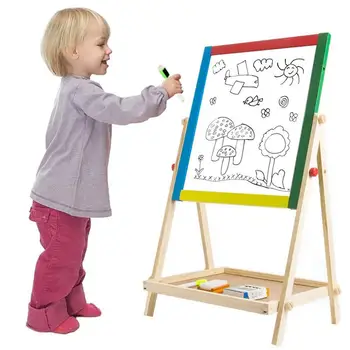 Cavalete Para Crianças de Madeira, quadro-Negro, Quadro branco Magnético 360Rotating Altura Ajustável Criança mesa de Desenho Com Pintura