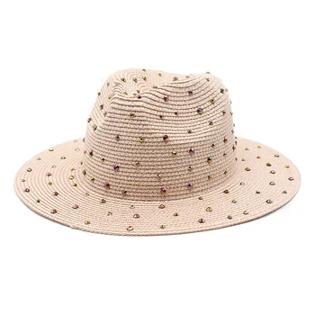 Chapéu de palha de verão novo estilo de strass projeto chapéu de sol das senhoras chapéu de palha do chapéu fedora cartola unisex chapéu chapéu de sol unissex atividade chapéu
