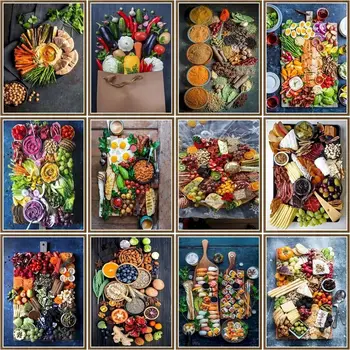 CHENISTORY Pintura Pelo Número de Alimentos Paisagem Desenho Sobre Tela Pintura Acrílica Fruto de Arte de Presente de Imagens Pelo Número de Kits de Decoração para Casa