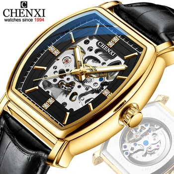 CHENXI Ouro Relógios Automáticos Mecânicos Para Homens Esqueleto Impermeável Relógio Marca de Luxo de Negócios relógio de Pulso Relógio Masculino
