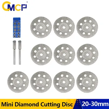 CMCP Mini Diamond Disco de Corte 10PCS 20-30mm Com Mandril de Lâminas de Serra Circular de Diamante, Roda de Moedura para Ferramenta rotativa Dremel